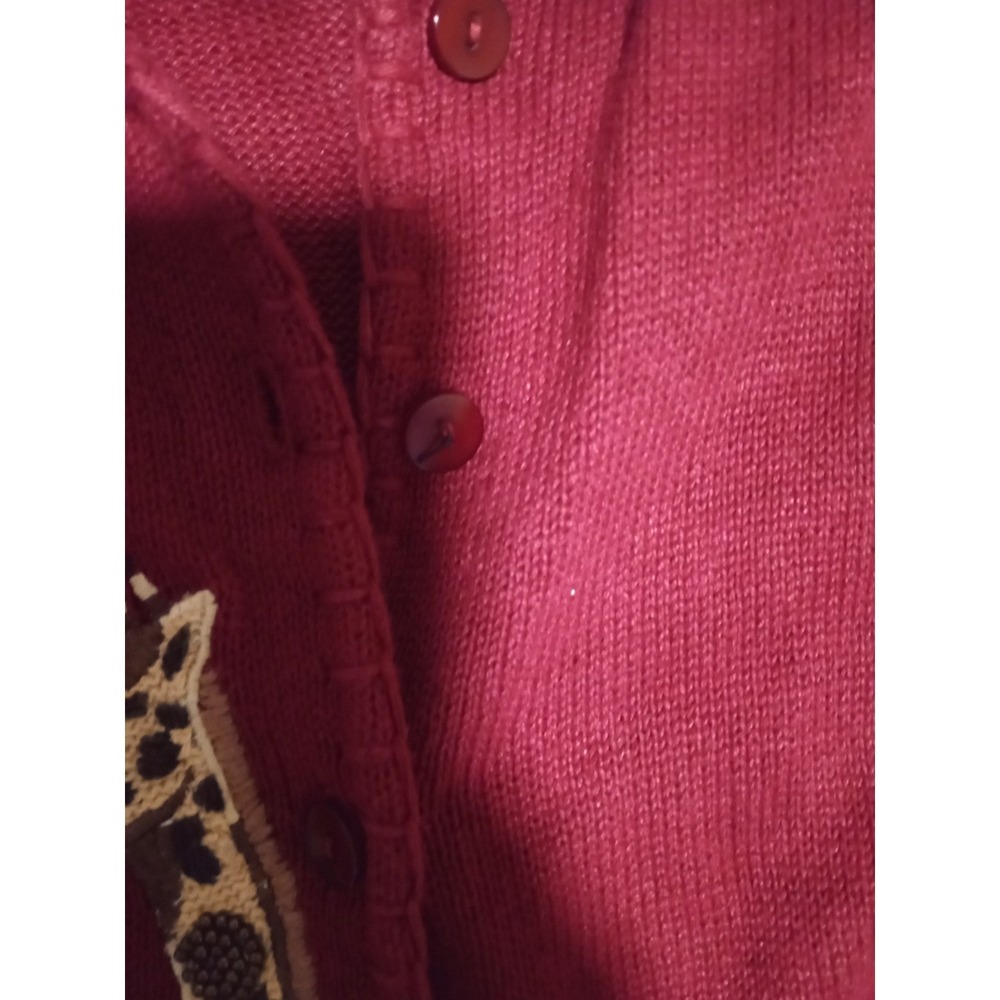 Ronni Salloway Vintage Safari Animal Beaded Cardigan Red Elephant Giraffe Small - Picture 12 of 12